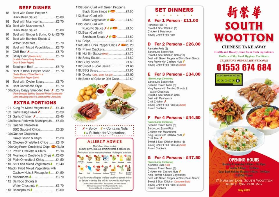 Menu at South Wootton Takeaway fast food, King's Lynn