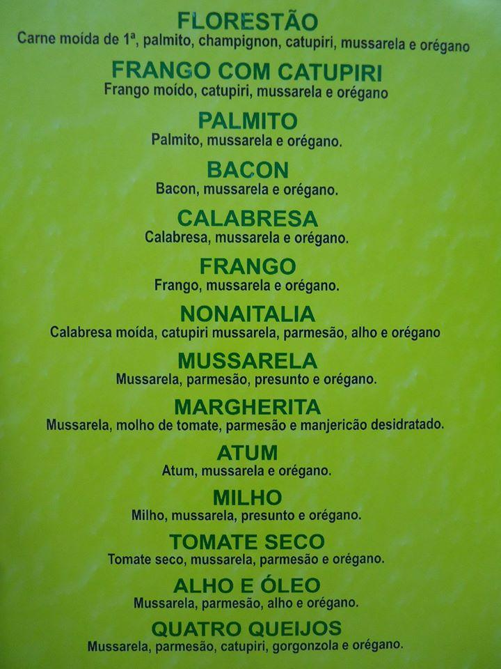 Pizzaria Florestão cardápio