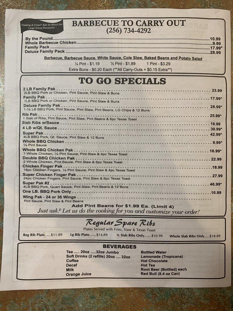 Menu at Williams Barbecue, Cullman
