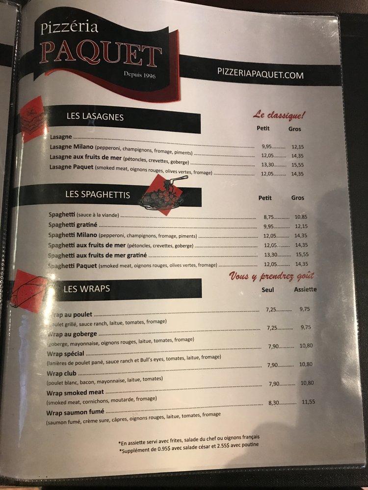 Menu at Pizzéria Paquet SainteCatherine pizzeria, SainteCatherinede