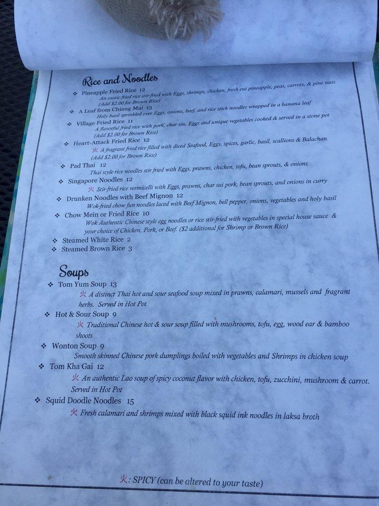 Menu at Pineapple Village restaurant, Gilroy