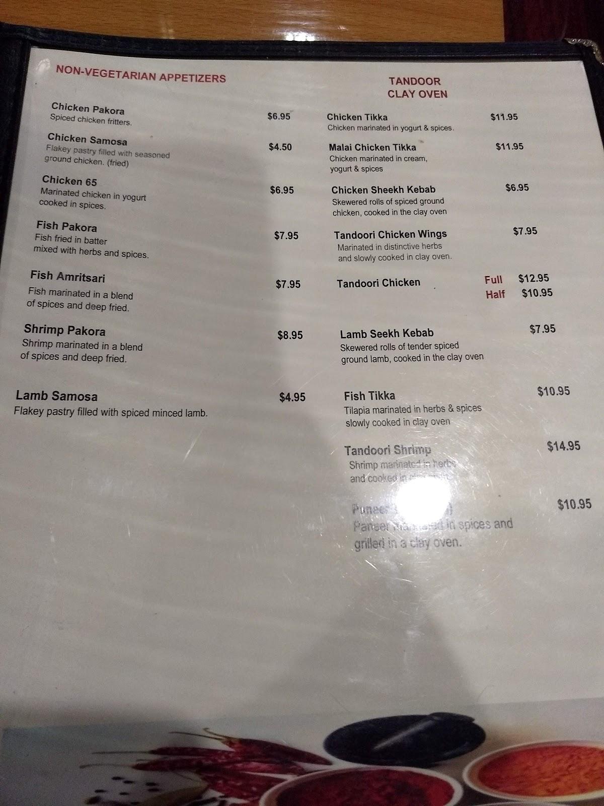 Menu at Spice Rack restaurant, Bensalem