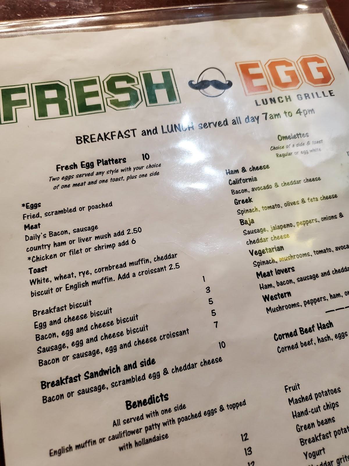 Menu at The Fresh Egg restaurant, Cornelius