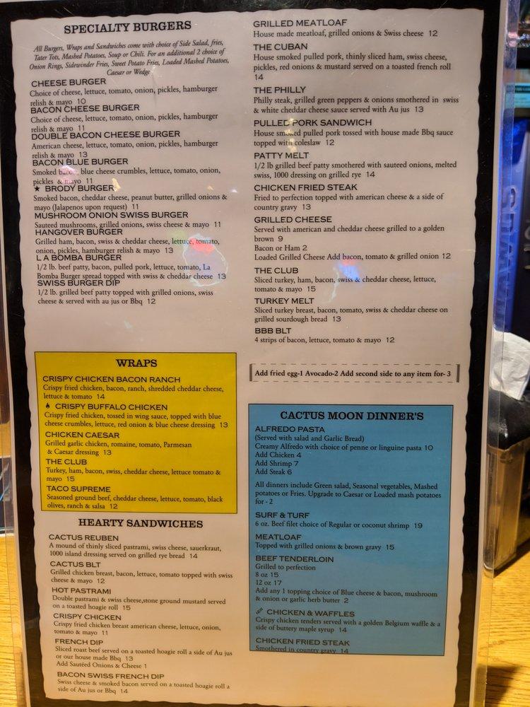 Menu at Cactus Moon Saloon pub & bar, Everett