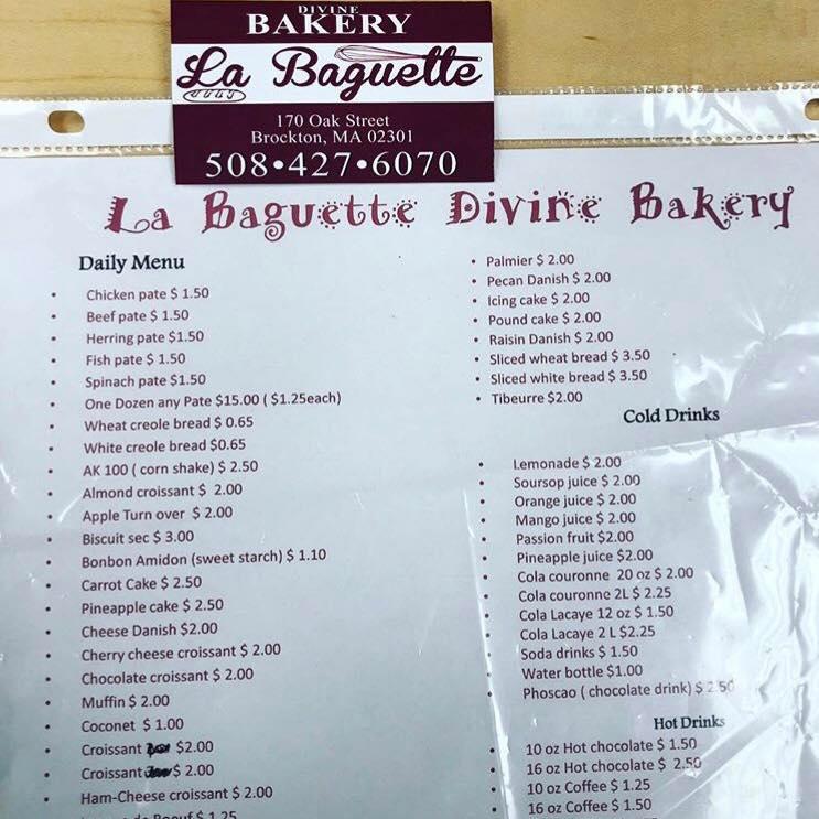 Menu at La Baguette Divine, Brockton