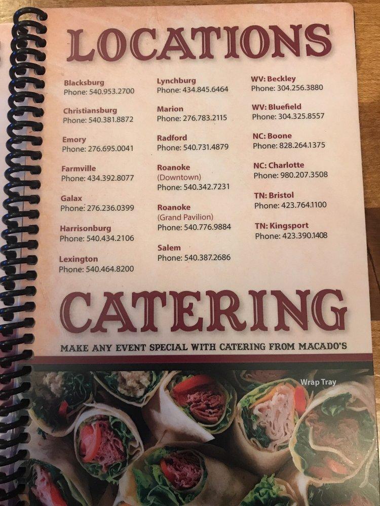 Menu at Macado's pub & bar, Roanoke, Electric Rd