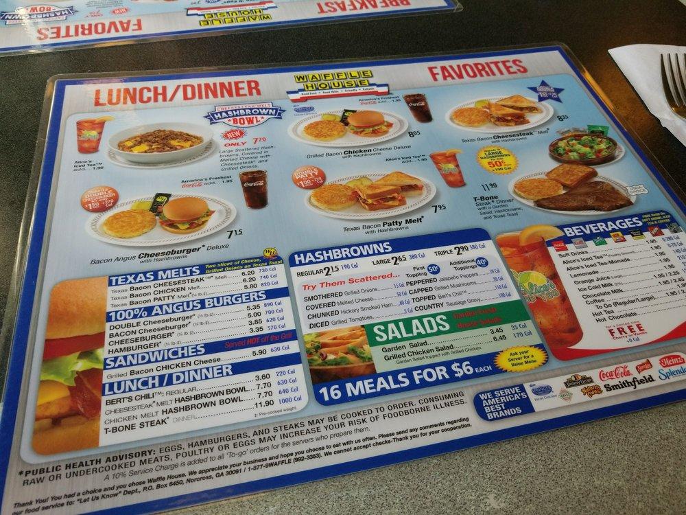 Menu at Waffle House restaurant, New Iberia, 612 US90