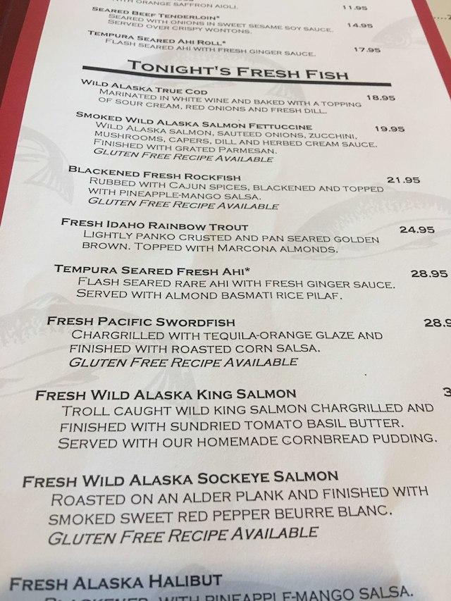 Menu at Anthony's at Spokane Falls steakhouse, Spokane