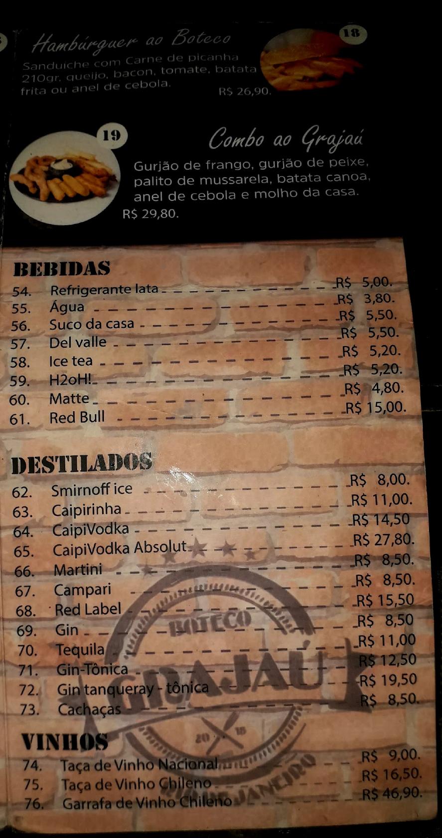Boteco Grajaú cardápio