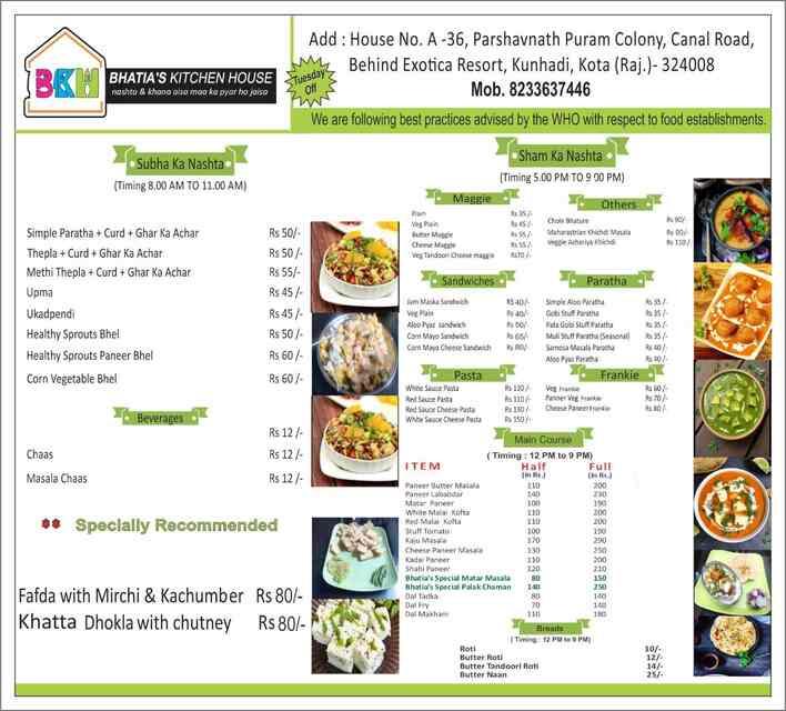 Menu at Bhatia's Kitchen House, Kota