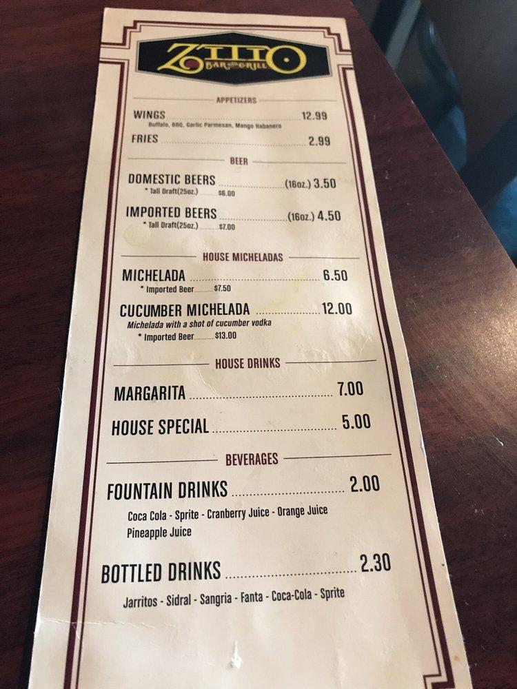 Menu at Zitio SportsBar and Grill, Woodland