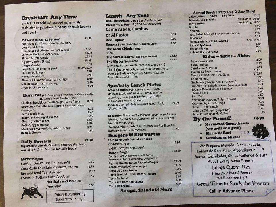 Carta del restaurante Duron's El Zarape Grill, Yuma, W 8th St
