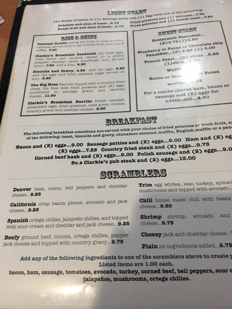 Menu At Clarkie's Diner Restaurant, Yucaipa