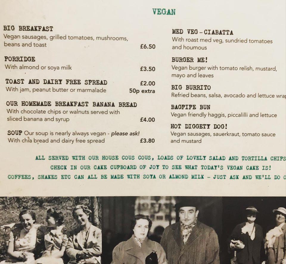 Menu at Mrs Green's cafe, Dumfries