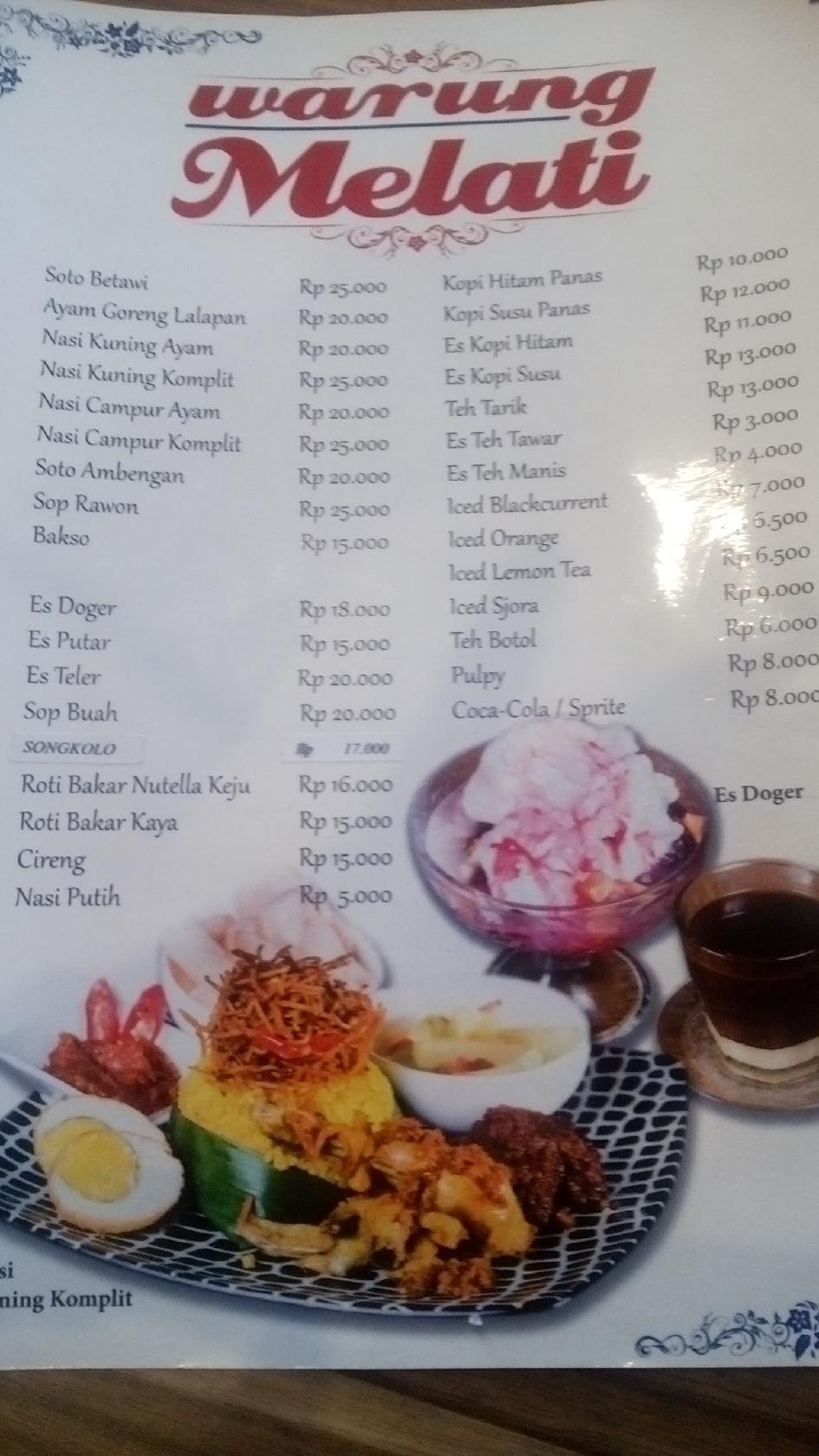 Menu at Warung melati restaurant, Makassar