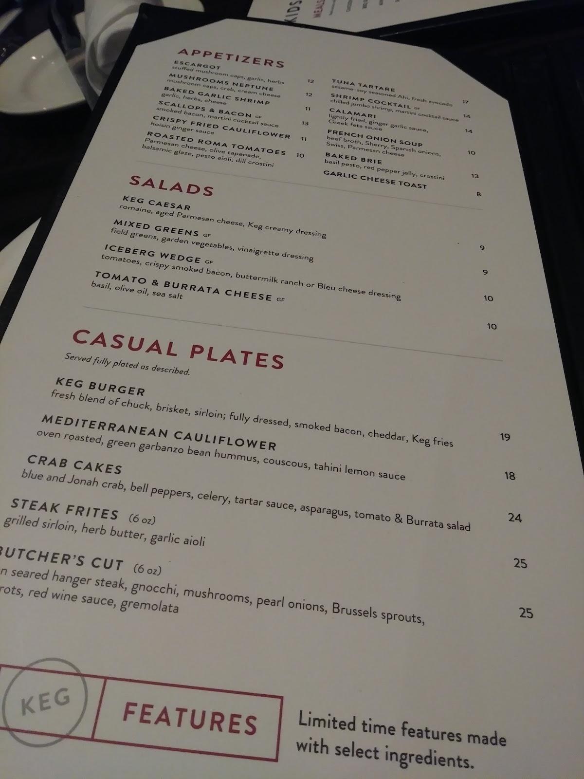 Menu at The Keg Steakhouse + Bar - Southside, Winnipeg, McGillivray Blvd