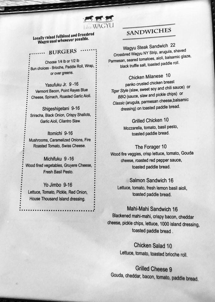 Menu at the blue WAGYU steakhouse, Ocala