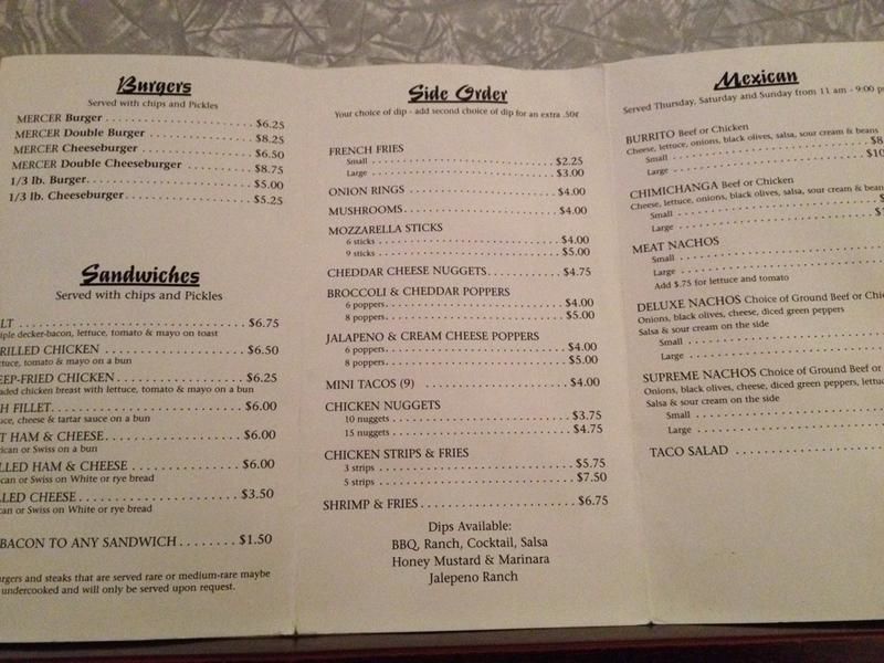 Menu at Mercer T's Bar & Grill, Clyman