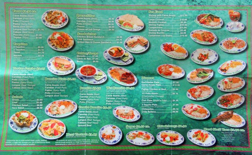 Menu at Don Pedro restaurant, Portland, SE 82nd Ave