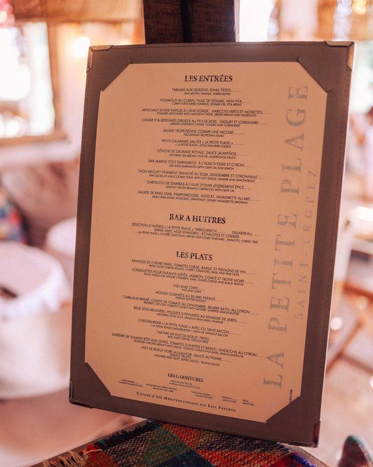 La petite plage biarritz menu