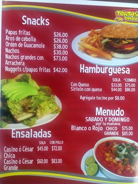 Menu at Tortas Omar fast food, Mexicali, Blvd. Lázaro Cárdenas 800