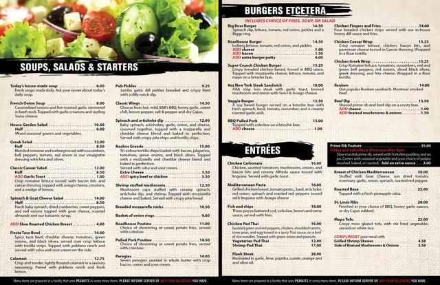 Menu At B & B Roadhouse Bar & Grill, Dryden