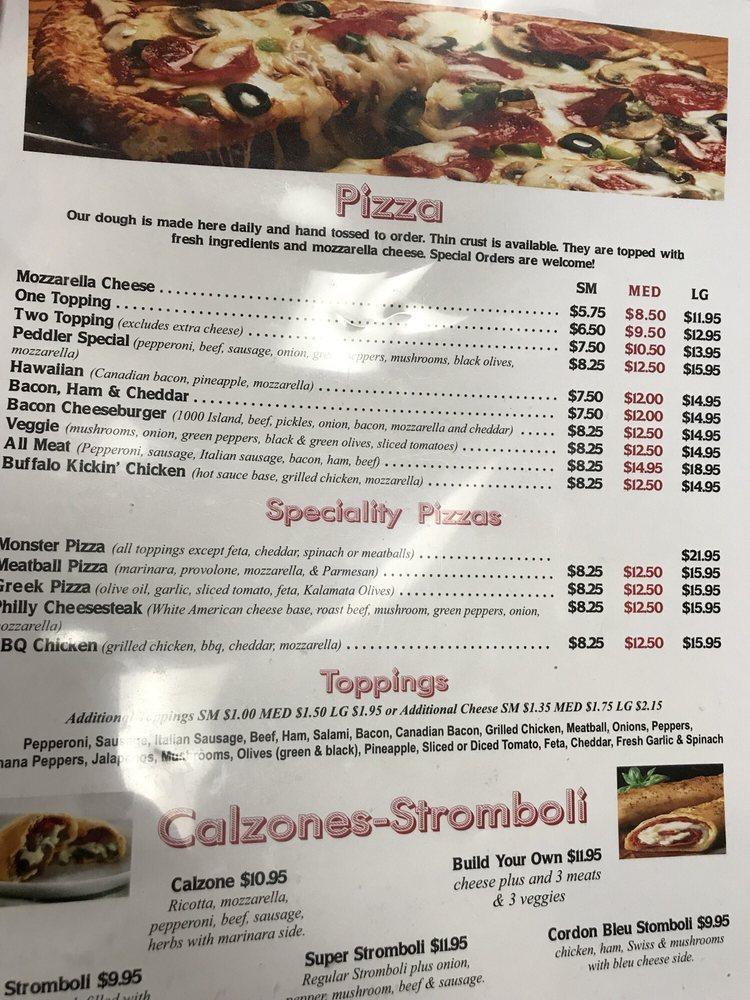 Menu at Pizza Peddler pizzeria, Midway