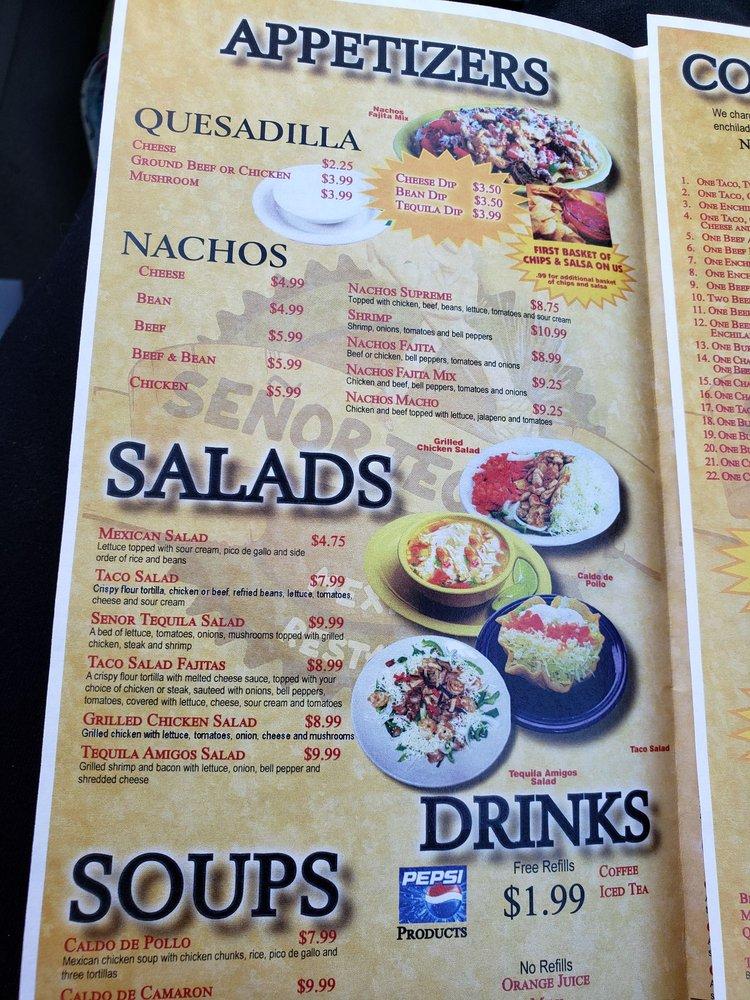 Menu at Senor Tequila Mexican Restaurant, Fremont