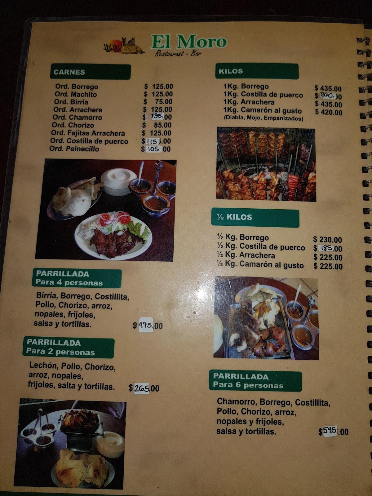 Menu at El Moro pub & bar, San Agustín, Guadalajara-Morelia Km 19