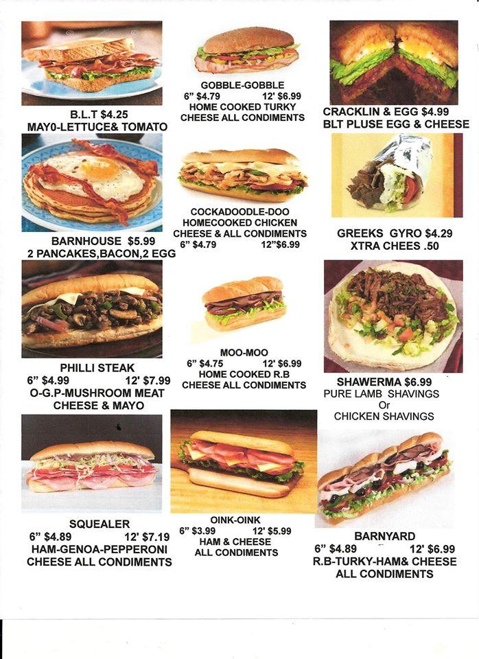 Menu at Morse Road Mini Mart Barnyard subs & Pizza, Columbus