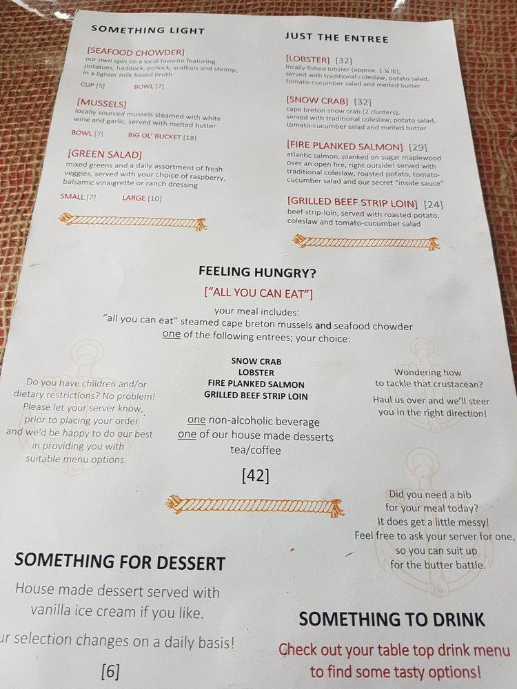 Menu at Baddeck Lobster Suppers restaurant, Baddeck