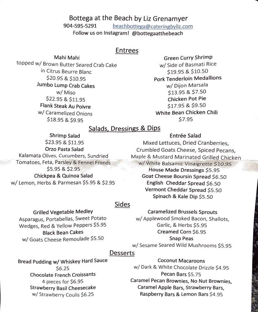 Menu at Bottega by Liz Grenamyer pub & bar, Jacksonville