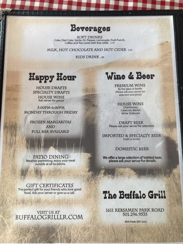 Menu at Buffalo Grill restaurant, Little Rock, Rebsamen Park Rd