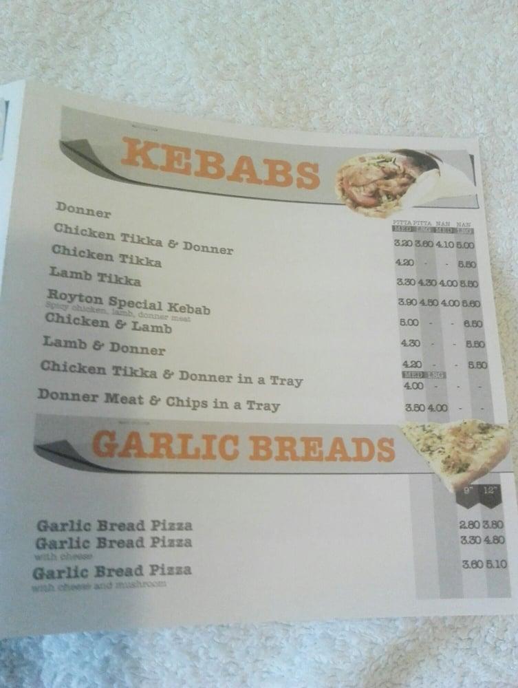 Menu at Royton Pizza fast food, Oldham