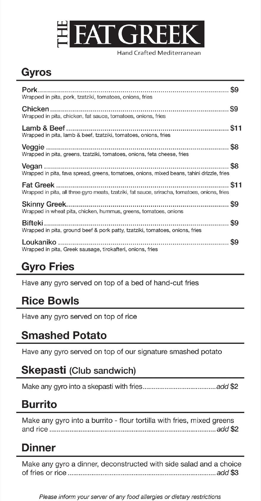 Menu at The Fat Greek restaurant, Haverhill