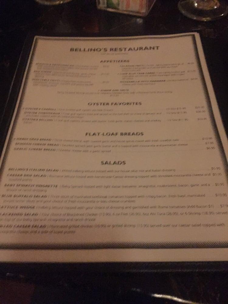 Menu at Bellino's Restaurant, Alexandria