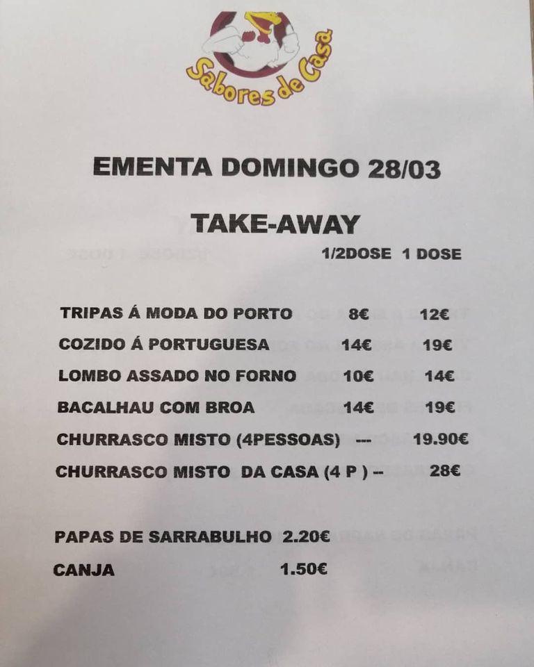 Menu at Churrasqueira Sabores de Casa restaurant, Matosinhos