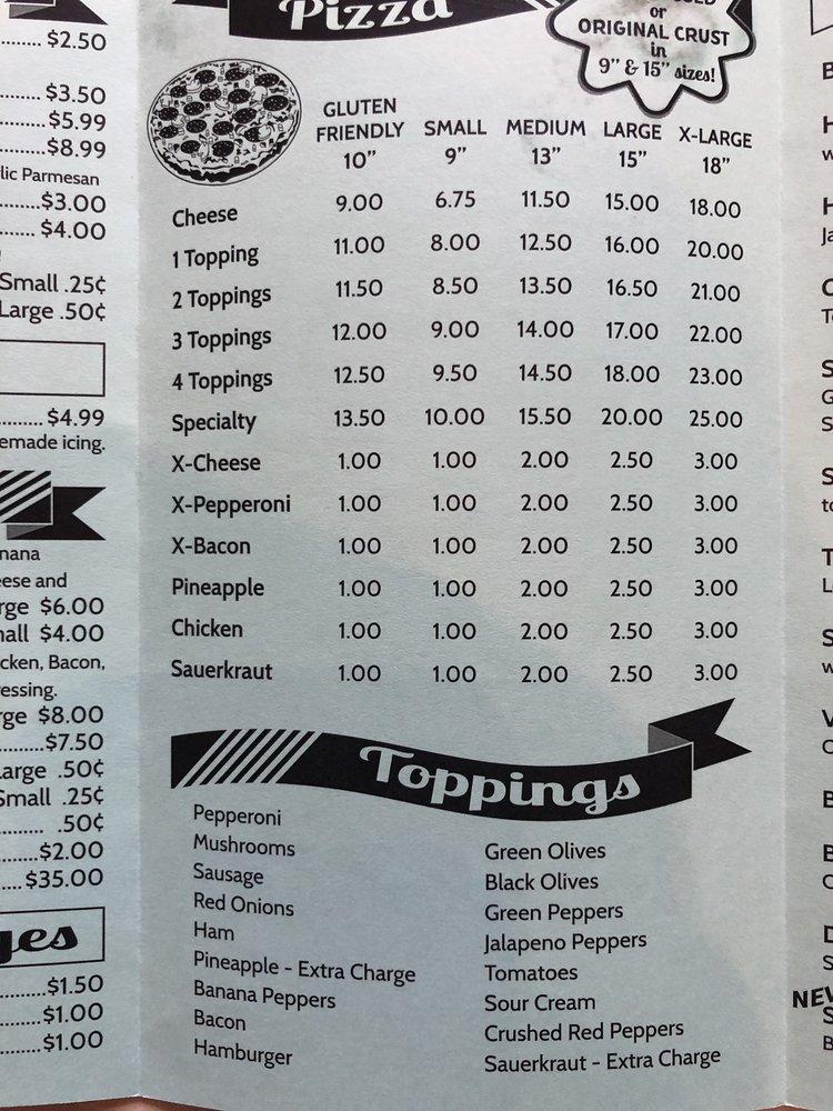 Menu at Pop's Pizza Parlor pizzeria, East Liberty
