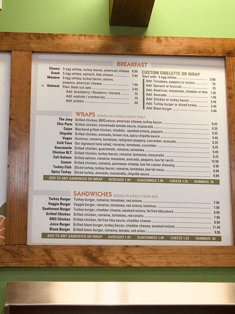 Menu at Juice Healthy Food & Drink pub & bar, New York City, 156 E 33rd St