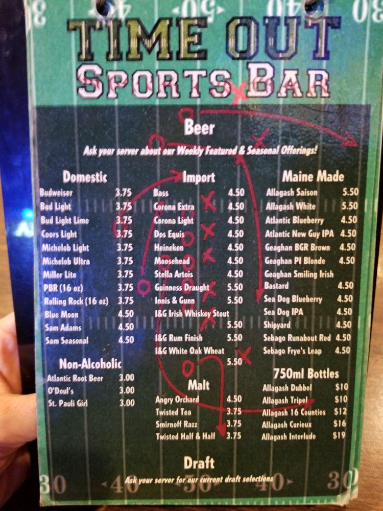 Carta de Time Out Sports Bar, Presque Isle