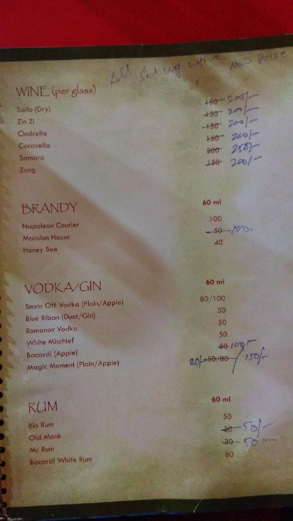 Blue Moon Restaurant menu