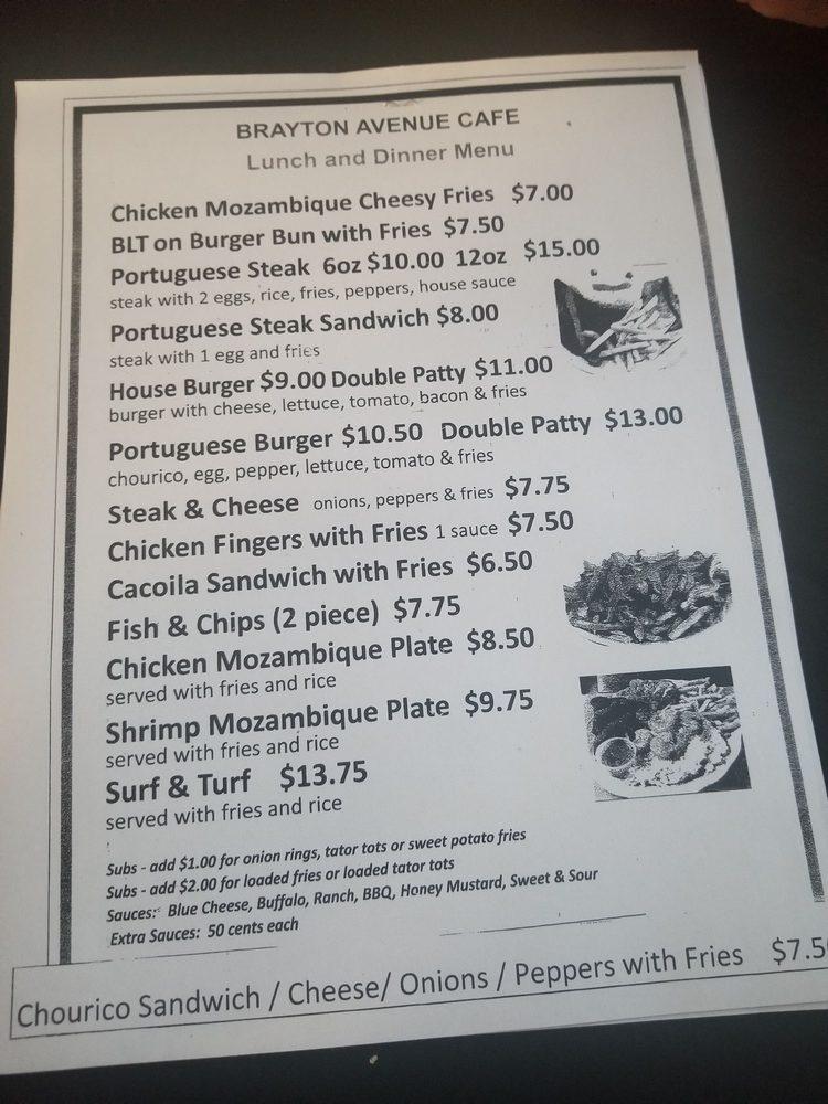 Menu at Brayton Ave Cafe, Fall River