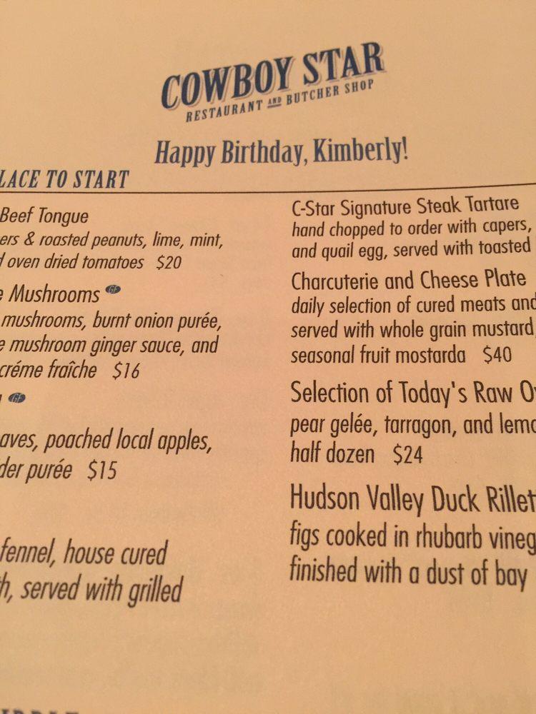 Menu at Cowboy Star Restaurant and Butcher Shop, San Diego