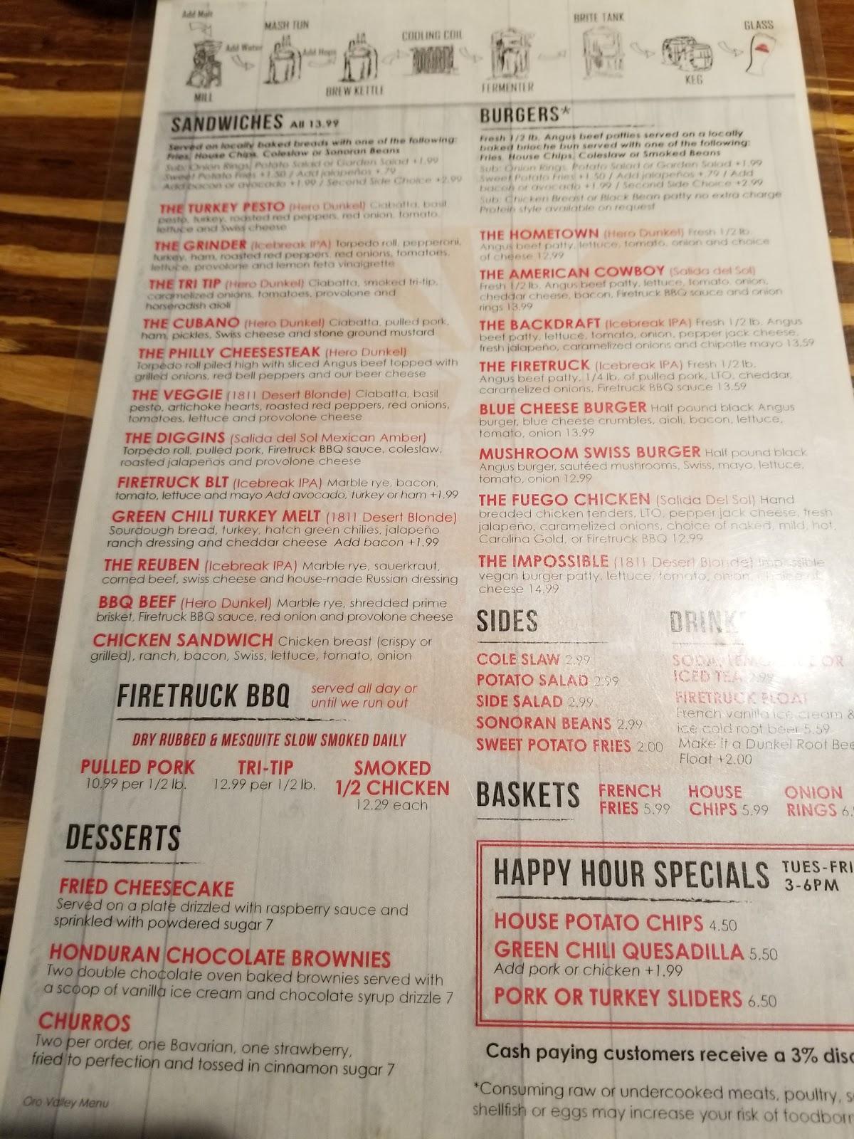 Menu at Firetruck Brewing Company BBQ, Oro Valley, N Oracle Rd 110