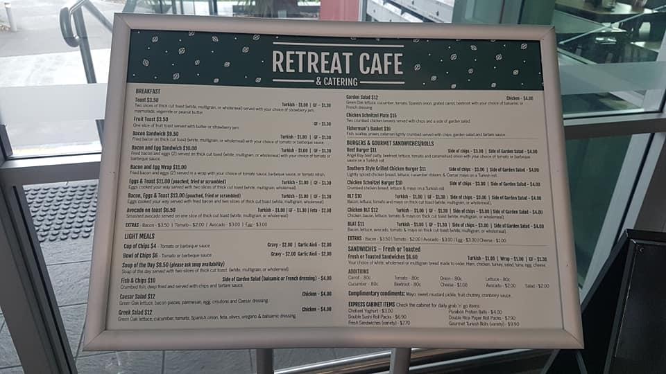 Menu at Retreat Cafe and Catering, Chermside