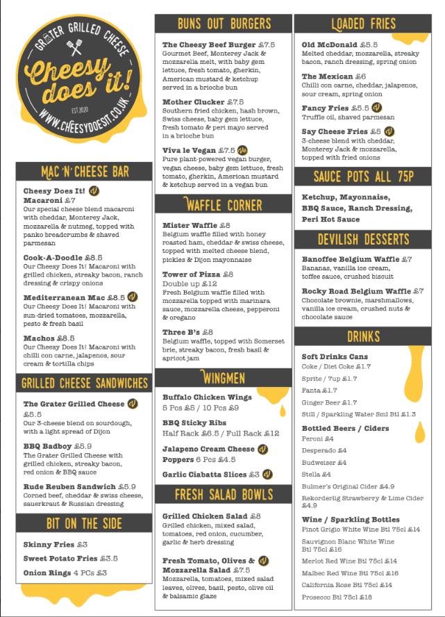 Cheesy Does It Menu