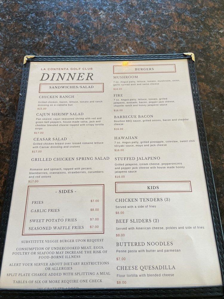 Menu at La Contenta Bar and Grill, Valley Springs
