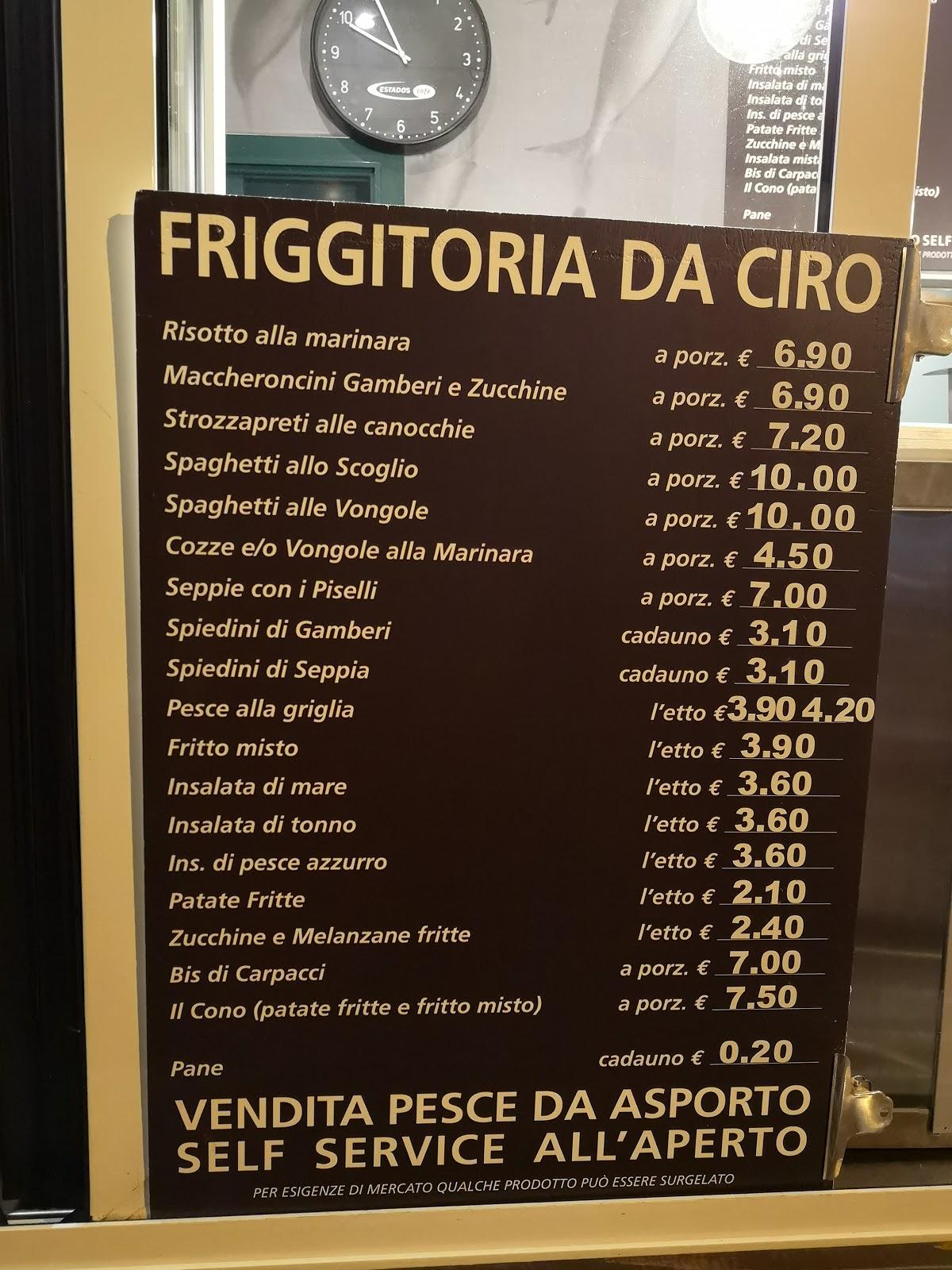 Menu da daCIRO Trattoria del Mare ristorante Cesenatico