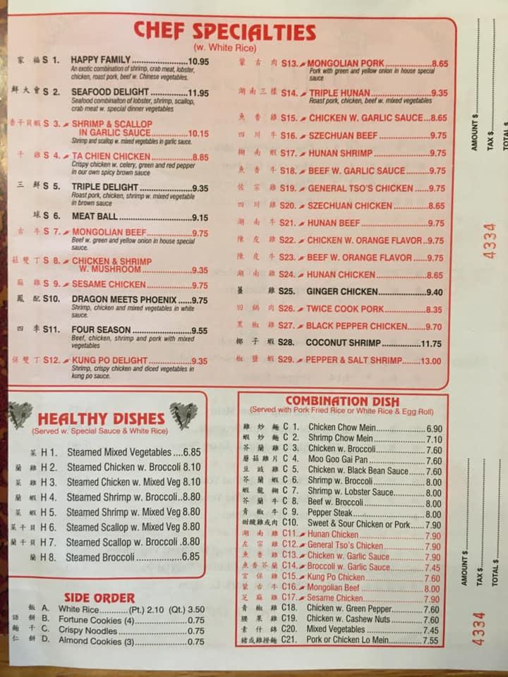 Menu at Super China Buffet restaurant, Crawfordsville