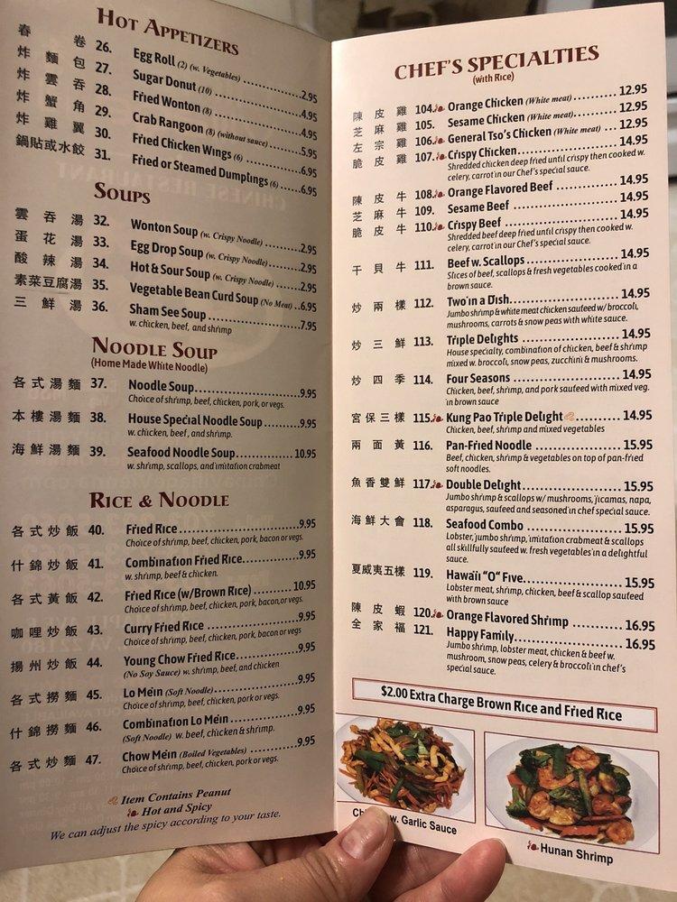 Menu at China Village restaurant, Vienna